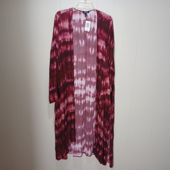 Torrid Wine Red Tie Dye Long Sleeve Lightweight Kimono Cover Top Plus Size - Picture 2 of 8